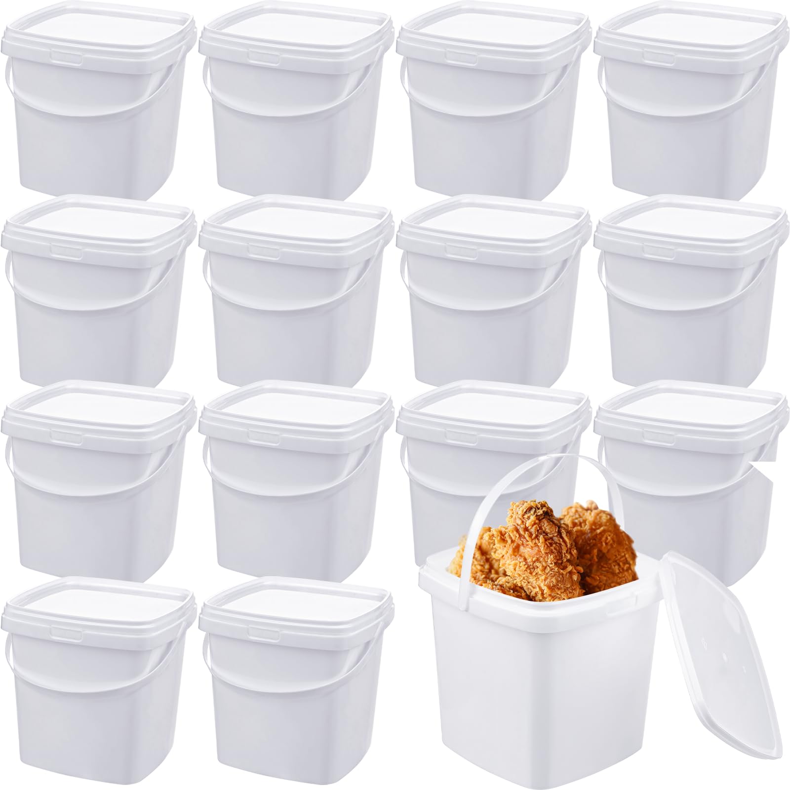 TINSKY 16 contenitori quadrati in plastica con coperchio, per gelato, adatti al congelatore, adatti per cucina, feste, bevande, snack, frutta, dessert (1,9 litri)