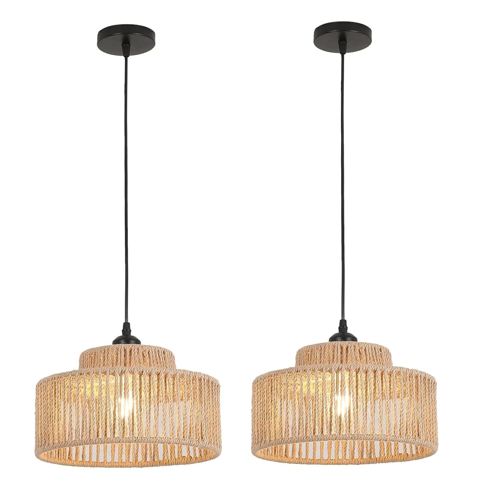 Photo 1 of 2 Pack Rattan Pendant Light,11 Inch Boho Kitchen Island light Fixtures,Handmade Woven Hanging Lamp,Small Wicker Chandelier,Basket Hanging Light for Bedroom Kitchen Living Room Restaurant Hallway Foyer