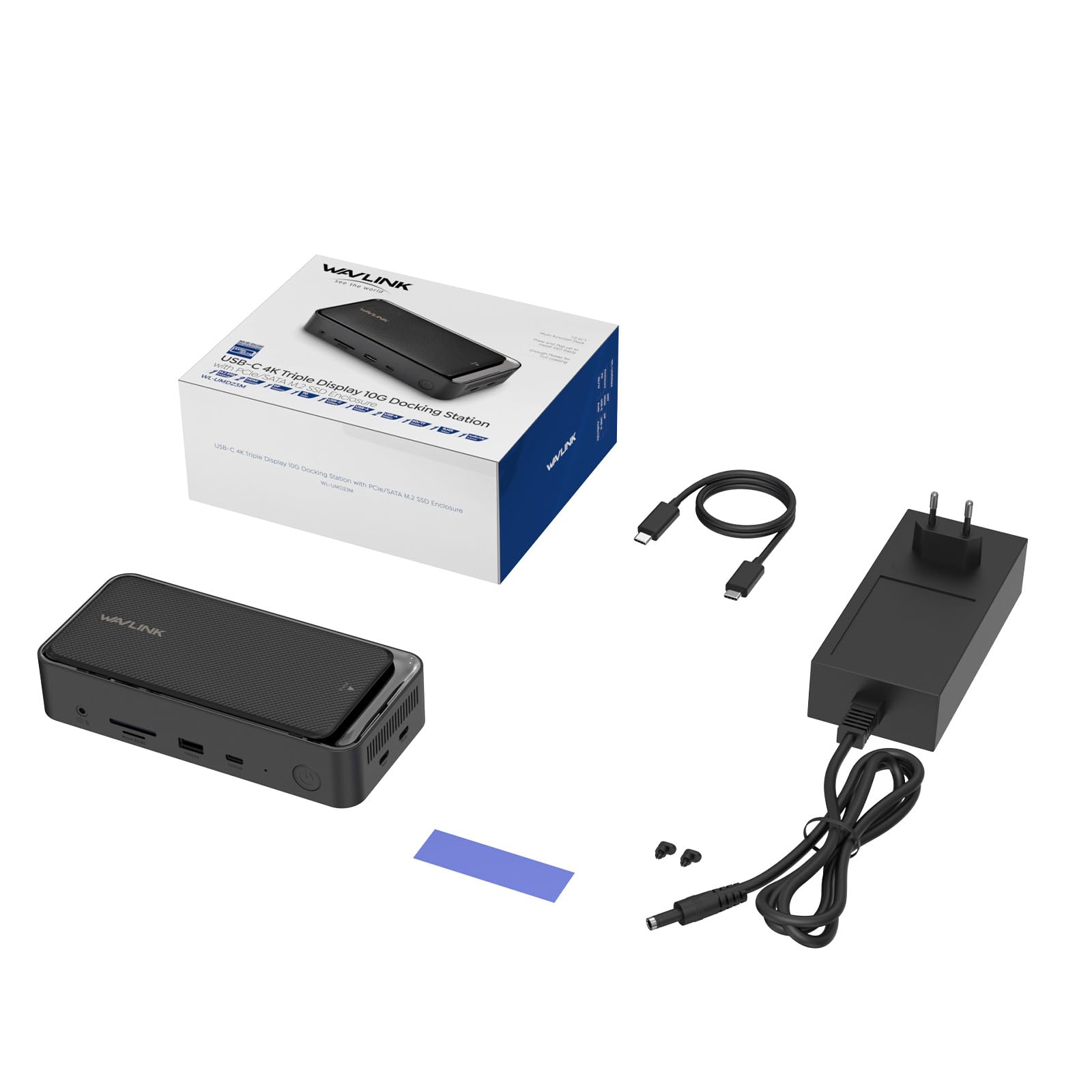 WAVLINK Docking station USB-C, Dock per Laptop 12-in-1 con Alloggiamento SSD M.2 PCIe/SATA, Triplo Display (3 * 4K a 60 Hz, 2 HDMI/1 DP), 100W PD, USB C/A, SD/TF, Gigabit per MacOS e Windows