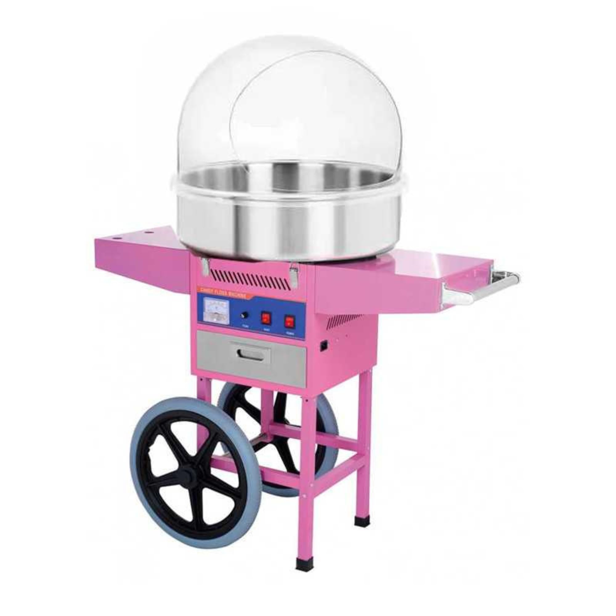 Machine à Barbe à Papa Professionnelle avec Chariot et Bulle - 900 W - Cuve Inox 50 cm