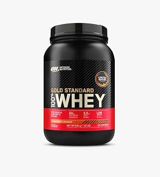 Optimum Nutrition 100% Gold Standard Whey Protein Powder, 24g Protein, Chocolate Orange, BCAA, Low-Sugar, Fast Digesting Isolate for Muscle Gain & Recovery, 930g, 30 Servings