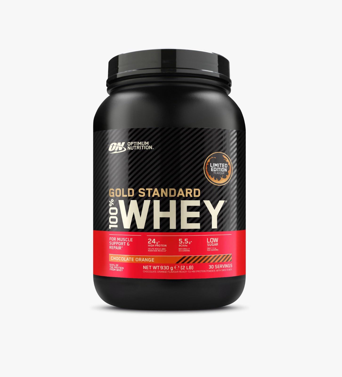 Optimum Nutrition Gold Standard 100% Whey Protein Powder, Limited Edition Chocolate Orange Flavour, 24 g High-Protein, 5.5 g BCAA Amino Acids, Low Sugar, Muscle Support & Repair, 30 Servings, 930 g