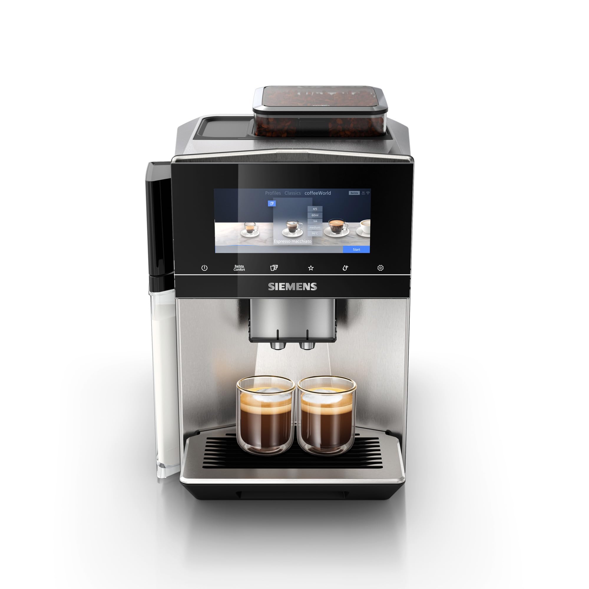 Siemens Kaffeevollautomat EQ900 plus, großes farbiges TFT-Display, autom. Reinigungsystem via Kartuschen, 36 Heiß- und Kaltgetränke, Cold Brew, Doppeltassenfunktion, super leise, Edelstahl, TQ905DZ3 | Großes farbiges TFT-Display, Autom. Reinigungsystem vi