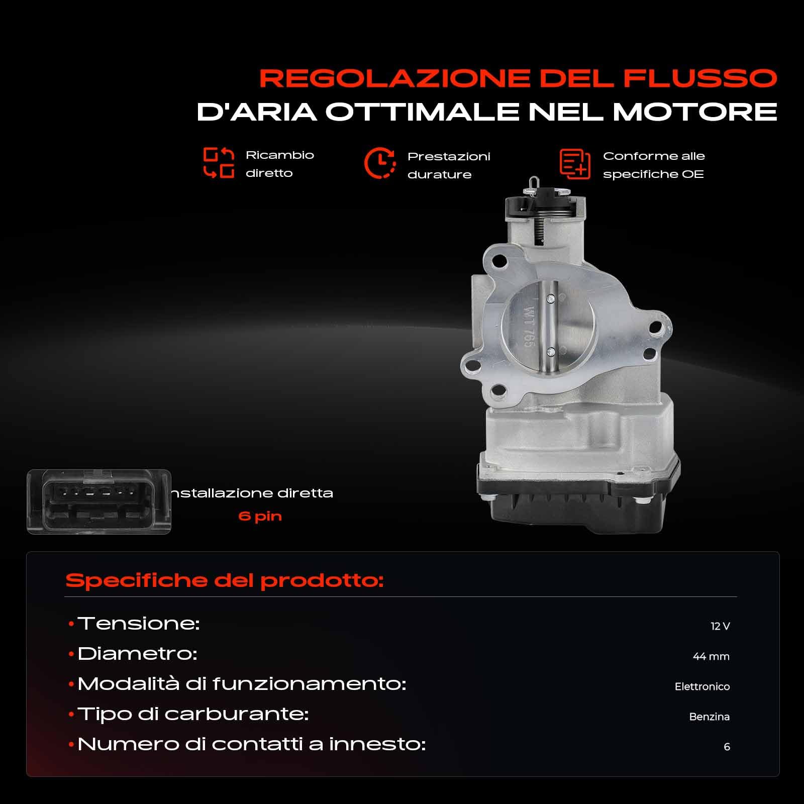 Frankberg Valvola dell'acceleratore Corpo dell'acceleratore Benzina Compatibile con 206+ 2L 2M 1.4L C3 I FC FN 1.4L 206+ 2L 2M 1.1L Qubo 225 1.4L C2 JM 1.4L Replace# 1635.R8