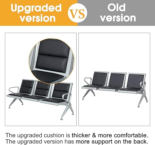 Miniatura 4 de kinbor Muebles de sala de espera de 3 asientos, sillas de recepción de piel sintética, sillas de invitados de oficina, sillas de sala de