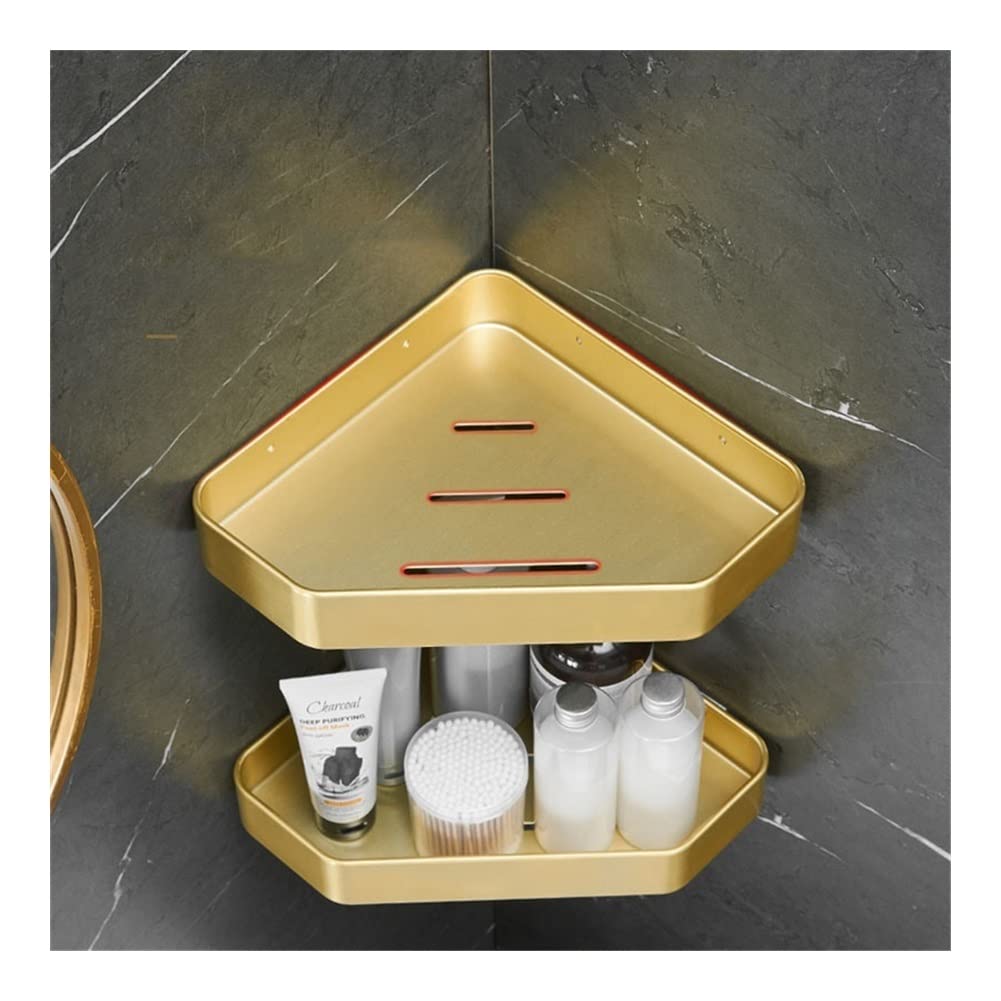 BAHELS Corner Shower Caddy Brushed Gold Bathroom Shelf Soap Cosmetic Corner Wall Mounted Shelf Aluminum Shower Storage Rack