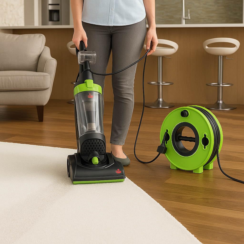 MutecPower avvolgicavo con prolunga Schuko da 20 m, spina ultra piatta con linguetta ribaltabile H05VV-F 3G1.5, 16A/250V, IP20 per uso interno – verde, portatile, avvolgibile e montabile a parete