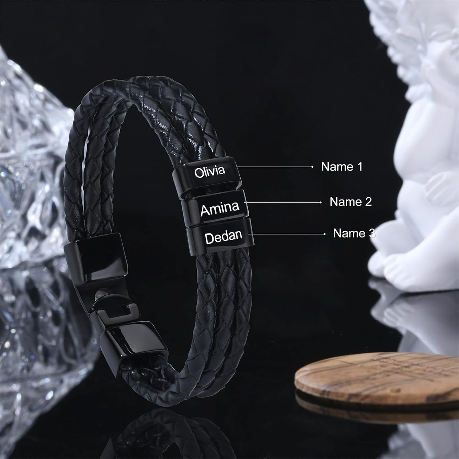 Personalized Mens Braid Bracelet with 1-7 Custom Beads, Customized Braid Leather Bracelets for Men Personalized Fathers Bracelet for Father’s Day Christmas