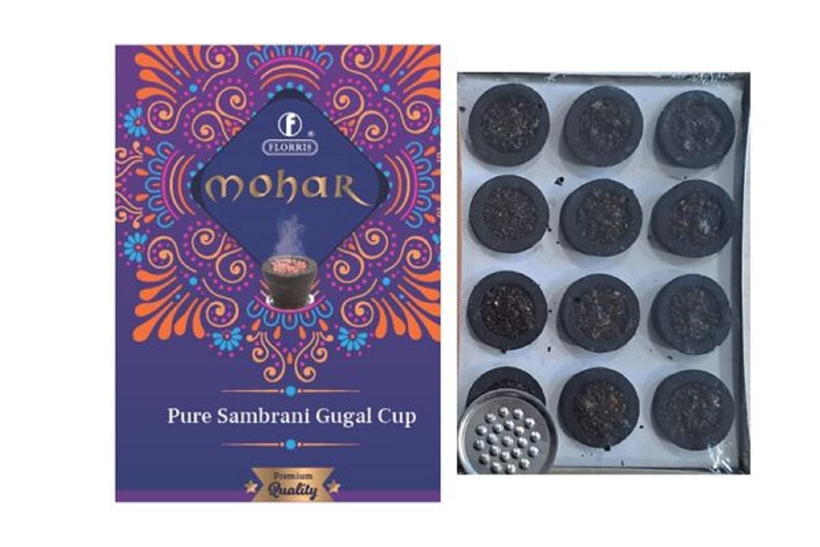 Florris Mohar Premium Cup Sambrani (Gugal) for Daily Puja. Traditional Devotional Fragrance. 4 Packs with 12 Cups in Each.