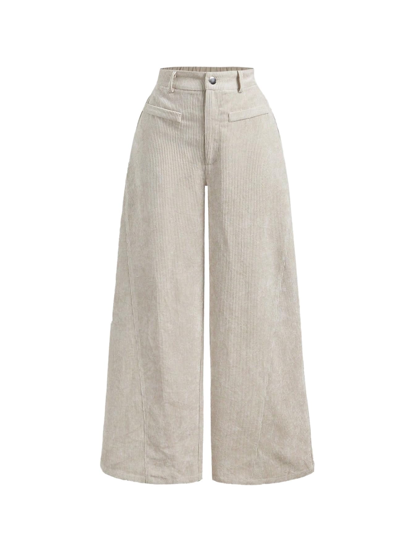 MakeMeChic Womens Corduroy Pants with Pockets High Waist Wide Leg Dressy Business Trousers Pant