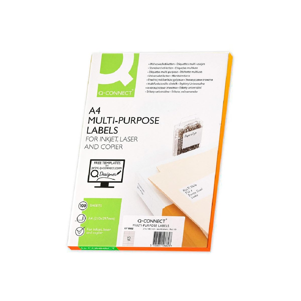 Q-CONNECT Etiketten Selbstklebend / 105 x 48 mm / 100 Blatt A4 / Weiß/Adressaufkleber Bedruckbar Adressetiketten Aufkleber Universal Klebeetiketten Haushaltsetiketten