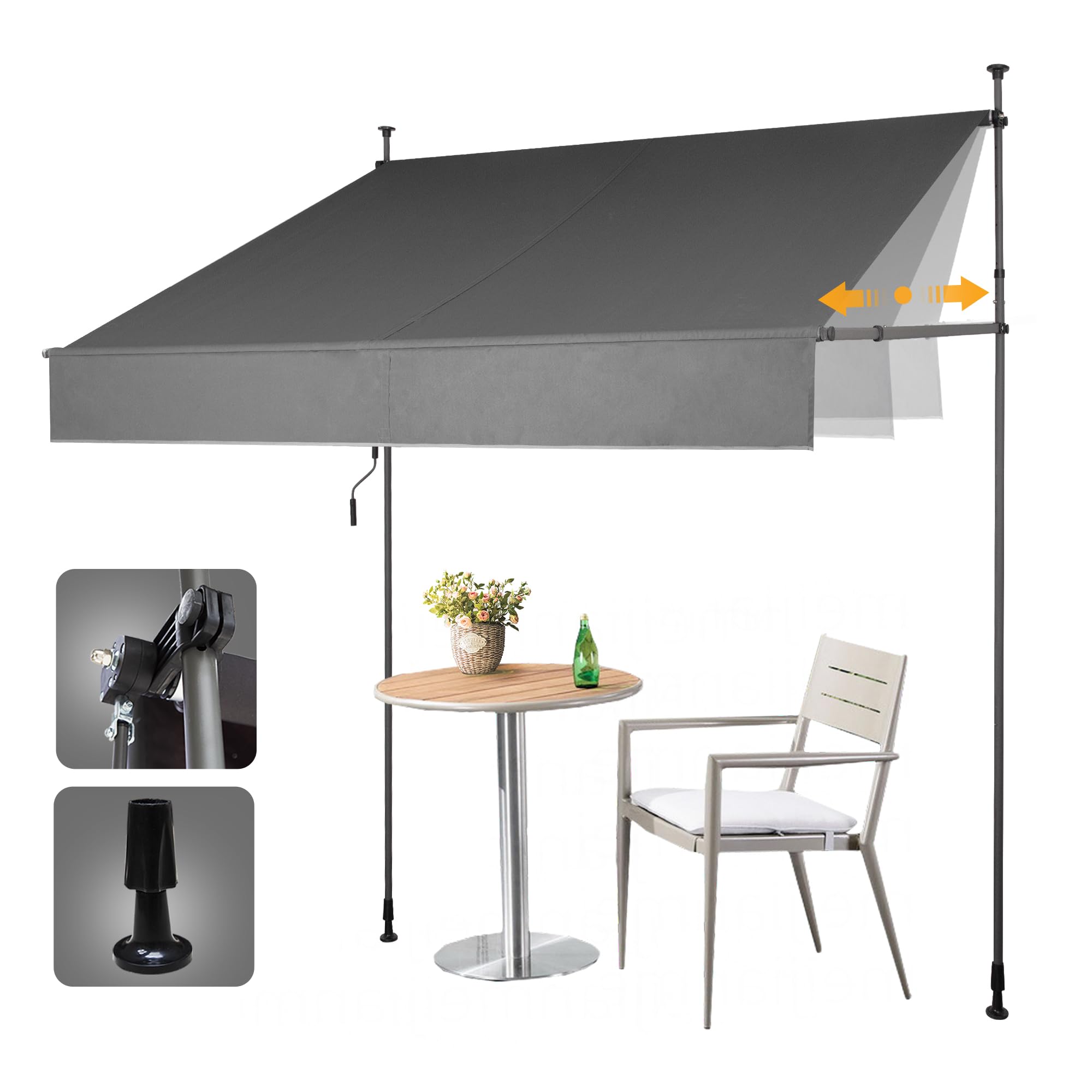 HOMEDEMO Klemmmarkise mit Einstellbare Handkurbel, Balkonmarkise ohne Bohren, Markise Sonnenschutz, UV-beständig & höhenverstellbar für Outdoor, Terrasse, Balkon, Garten