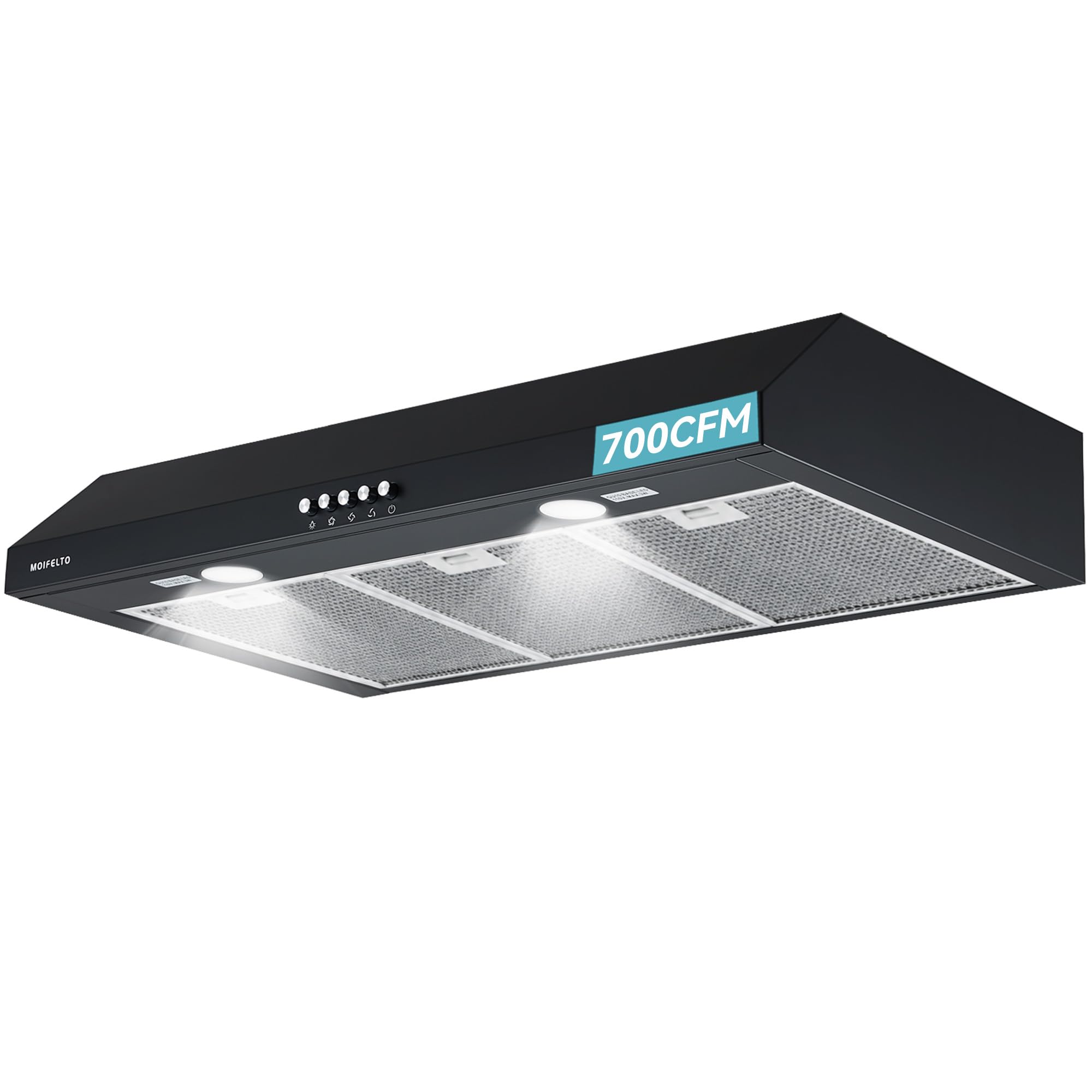 36" Under Cabinet Range Hood, Convertible Ducted/Ductless, 700 CFM Powerful Suction, 3-Speed Touch Control, 2 LED Lights, 6-Layer Stainless Steel Filters, Black