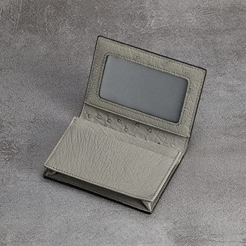 Image of HISCOW Full Grain Leather Business Card Holder Case | Minimalist EDC wallet, gusset holds 25 cards, ID window, fits folded bills, bifold profile, premium gifts for men & women
