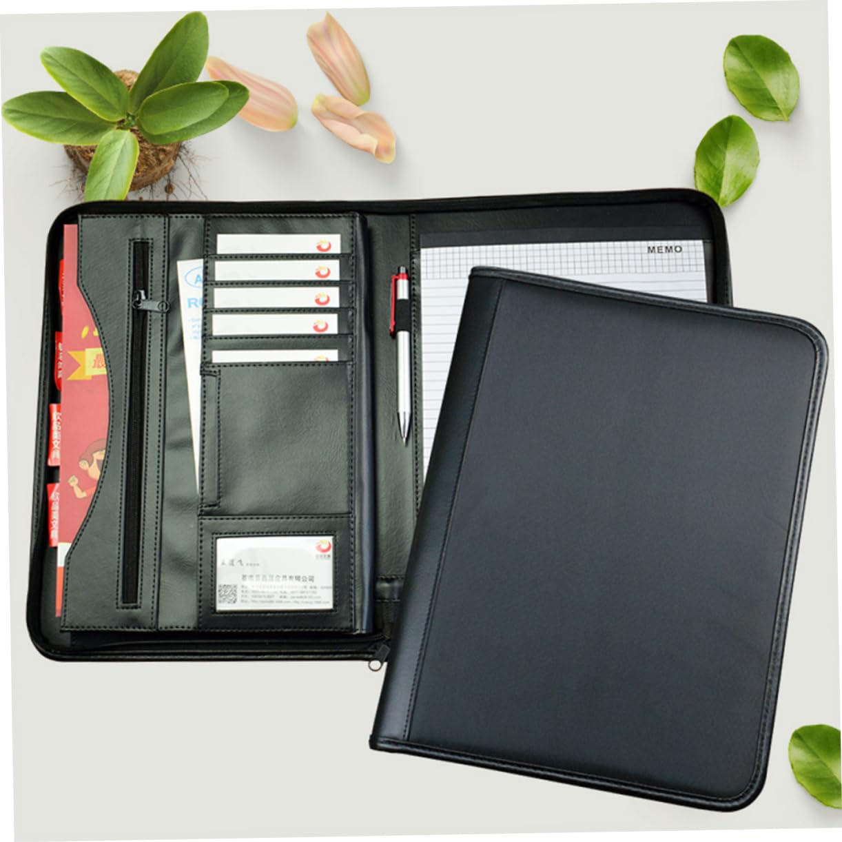 OSALADI 2 Pezzi Cartellina Multifunzionale con Cerniera per Documenti Documenti Professionale PU Organizer per Ufficio Conferenze e Studio Capacità per Gestire