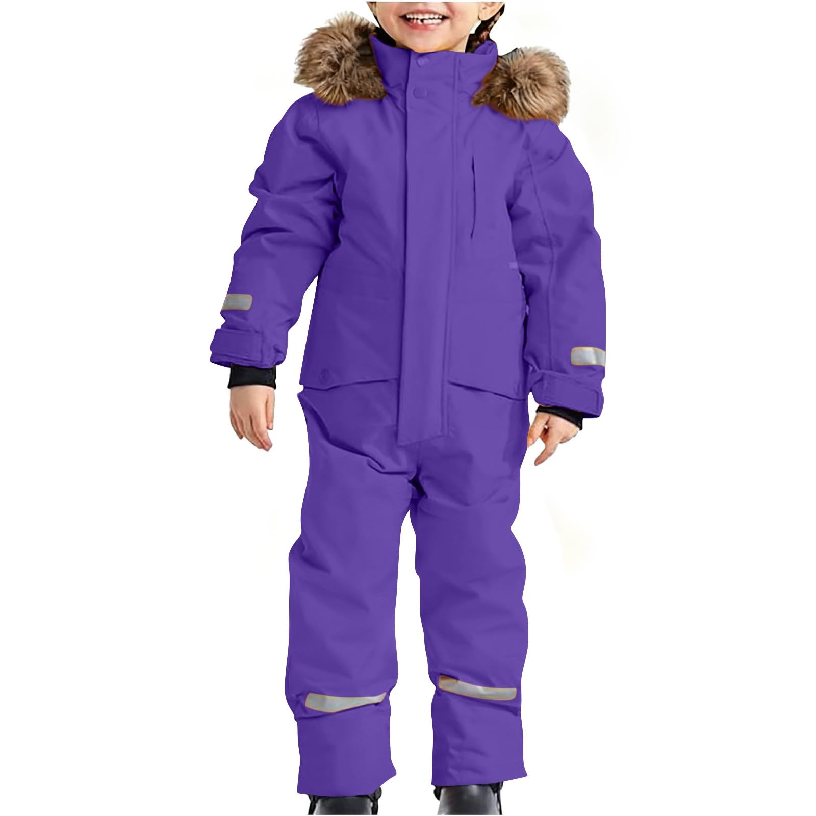 Generisch Traje de nieve para niños y niñas, chaqueta de forro polar de 2 piezas, chaqueta con capucha extraíble, pantalón con tirantes, cortavientos, transpirable, chaqueta de forro polar, cierre de