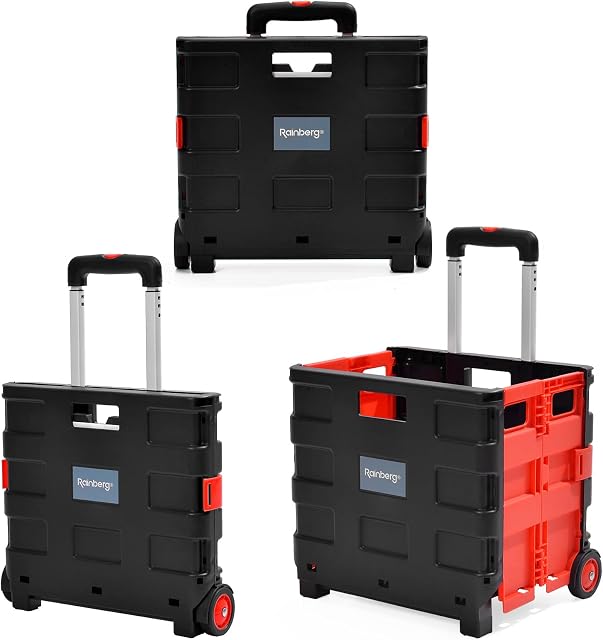 Rainberg Heavy Duty Folding Trolley Box Cart, Folding boot cart, Extra Large Size, Folds Flat, Capacity 35kg. (Large)