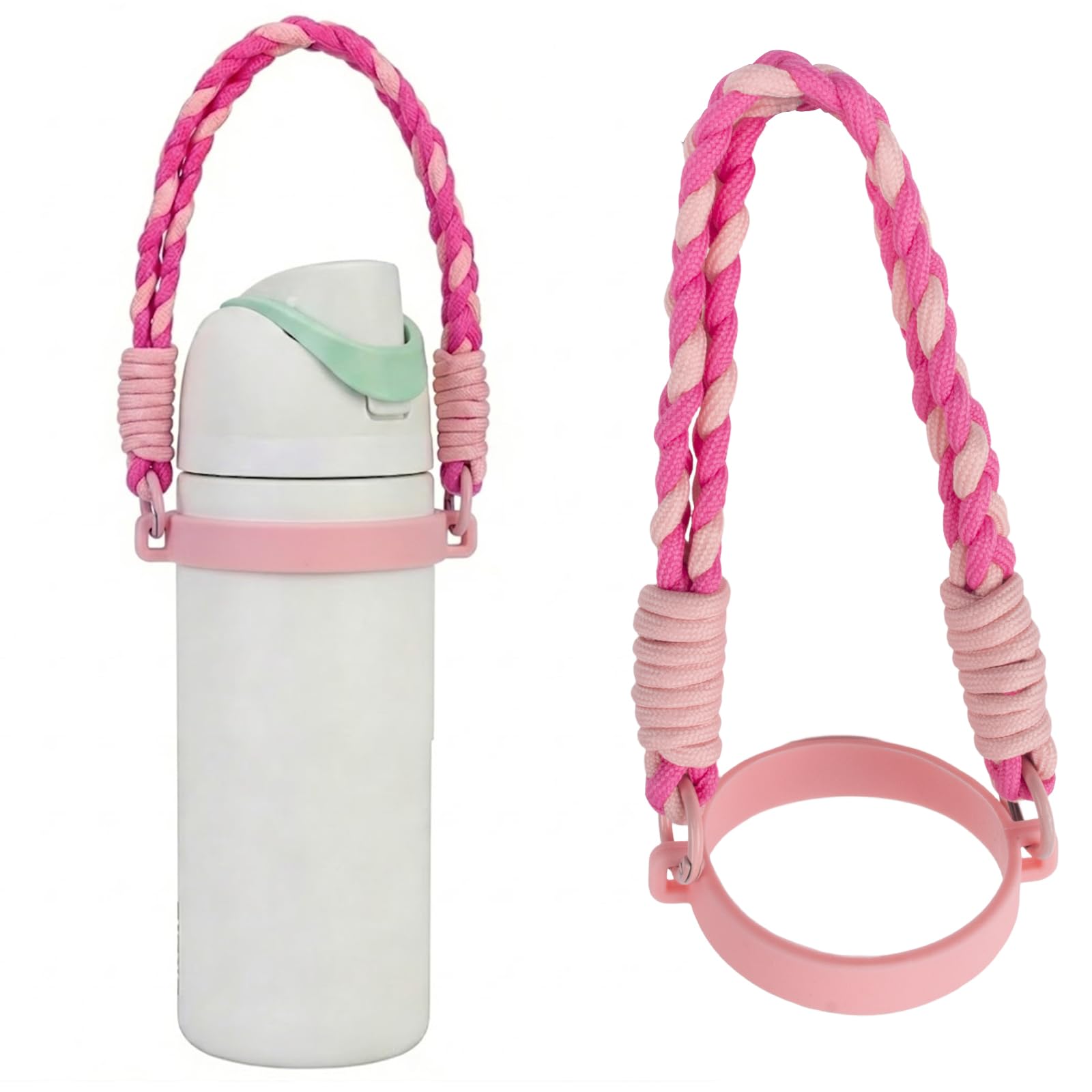 ALIBBON Water Bottle Handle Strap Compatible with 8-40oz Owala Stanley HydroJug Tumbler Rose Pink Braided Rope with High Elasticity Silicone Strap Owala Accessories & Stanley Cup Accessories โ image 1