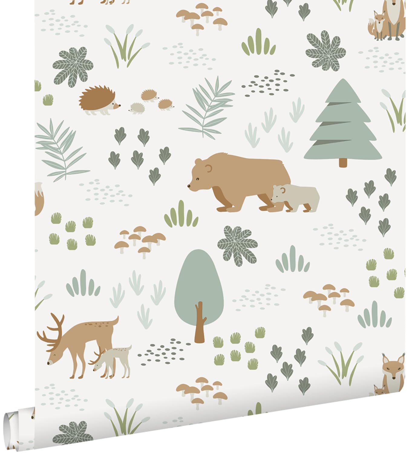 papier peint forêt avec des animaux de la forêt blanc 53 cm x 10.05 m - ESTAhome