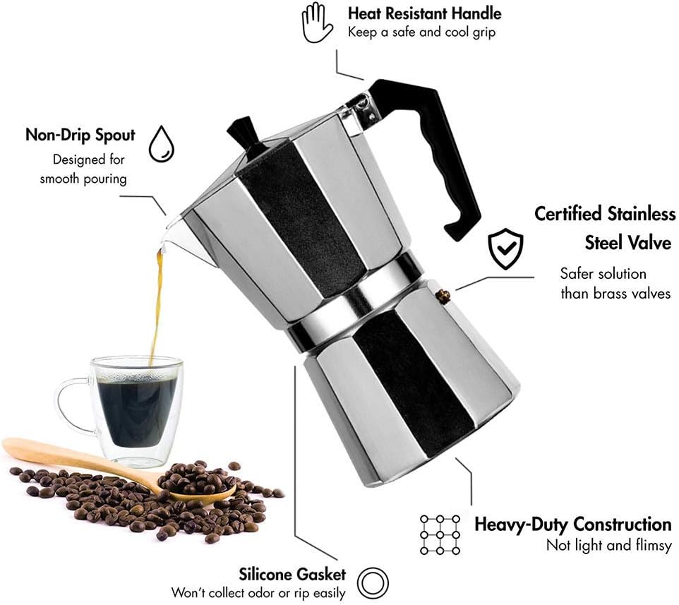 Stovetop Espresso Maker 3 Cup Moka Pot, Full Body Espresso,Classic