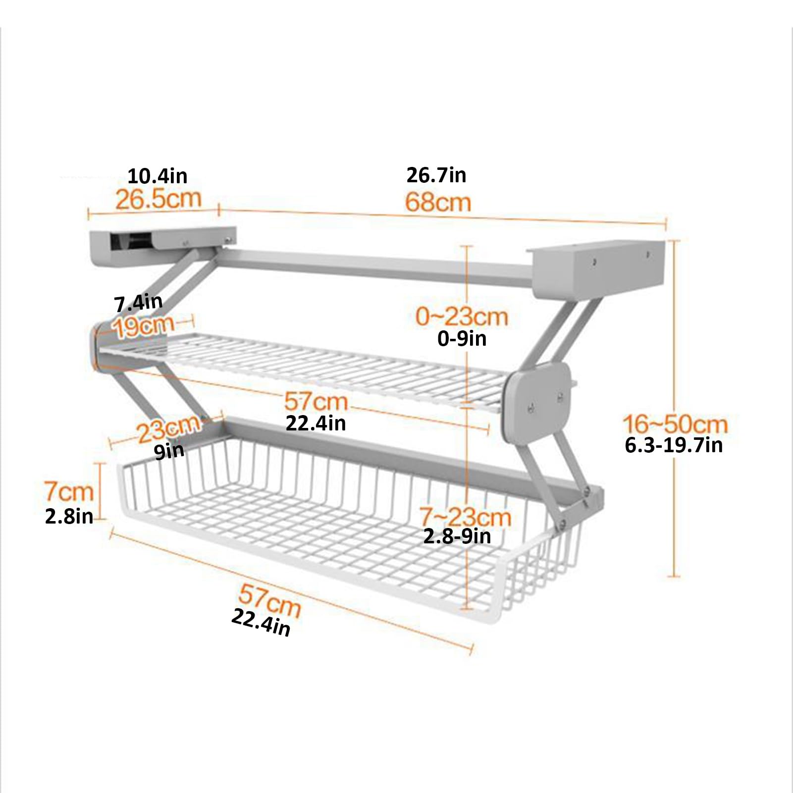 Especieros para Estante desplegable de 26,7 pulgadas,Organizador de gabinete con estante desplegable,Sistema de estante para platos retráctil,Pequeño gabinete montado en la pared para encima de l