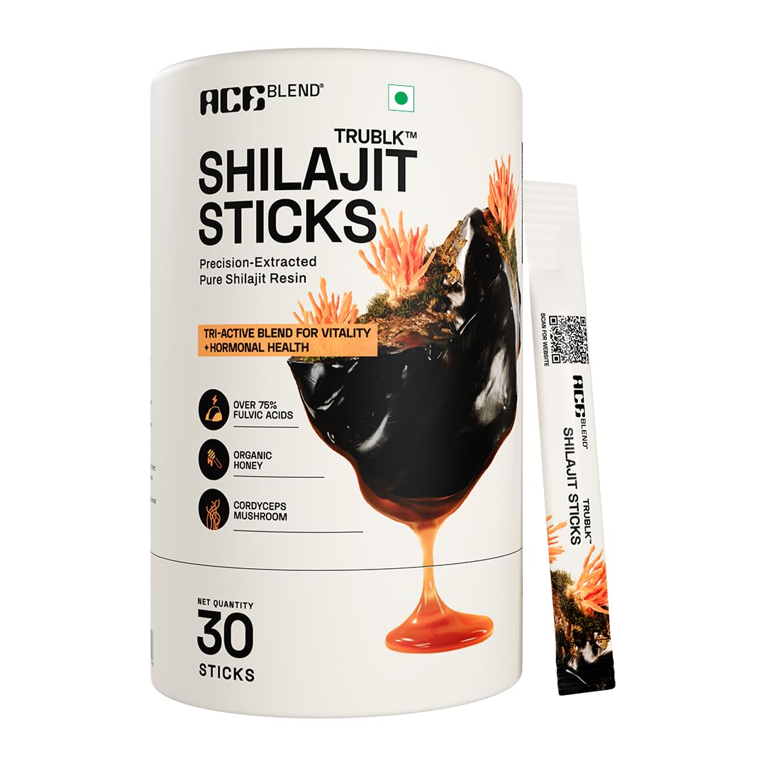 Ace Blend 400mg TRUBLK Shilajit Sticks (90 Servings) | 120mg Cordyceps Mushroom & Organic Honey | Over 75% Fulvic Acid & 80+ Trace Minerals | For Strength & Performance | High Absorption | Men & Women