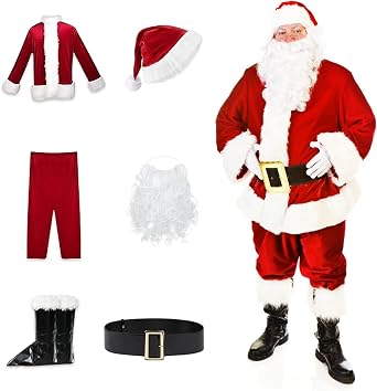 Santa Claus Costume, Adult, Santa, Cosplay, Costume, Shoe Sack, Christmas, 6-piece Set, Mens Costume, Unisex, Fun Christmas