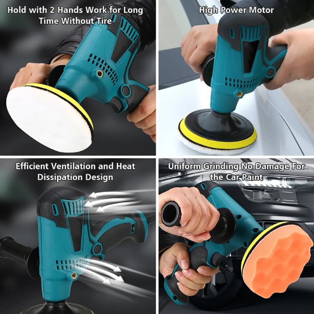 Pulidora Para Detalles De Automóviles, Con 10 Accesorios, 6 Velocidades, 3000Rpm, Pulidoras Y Abrillantadoras Para Automóviles, Disco De Pulido De 125 Mm, Eje De 135 Mm, Para Pulir Y Encerar
