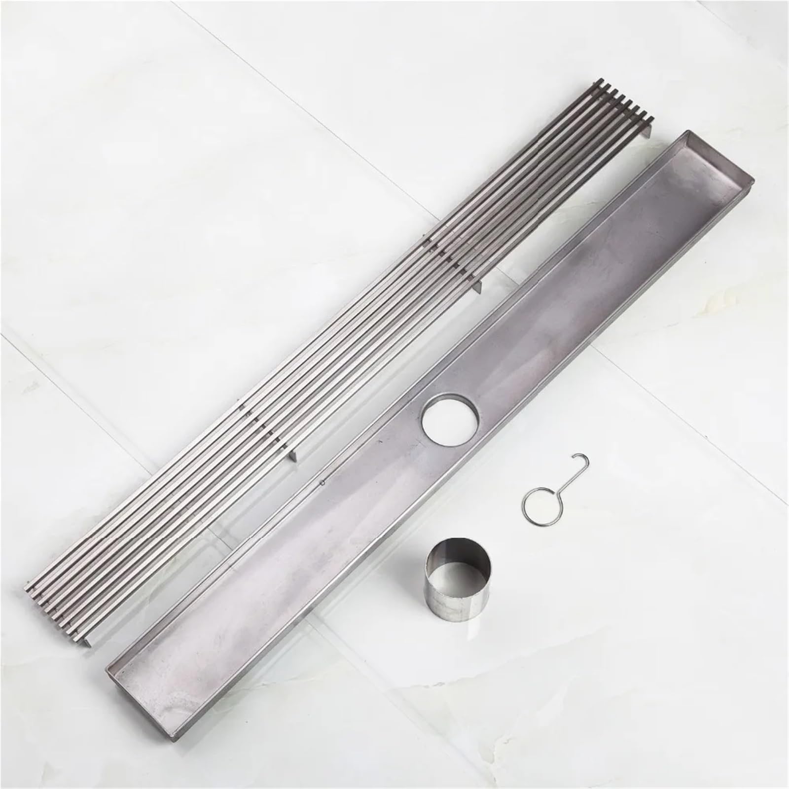 Rejilla Desague Ducha Desagüe de ducha lineal acero inoxidable 304, desagüe horizontal, suelo, canal con inserción azulejos cromado para Exteriores