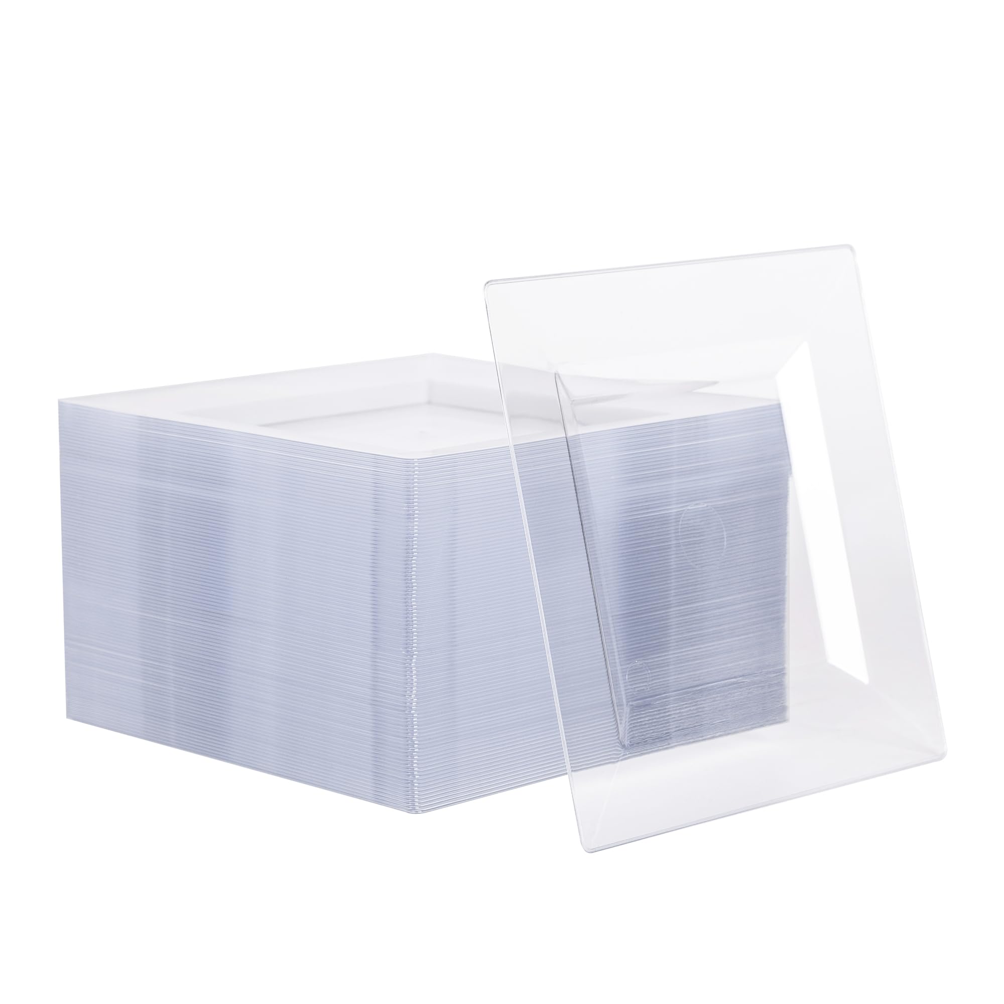 NZVCN 100 Pack Clear Plastic Square Dessert Plates, 6.5" Disposable Salad Plate Heavy Duty Plate for Party, Wedding, Christmas, Picnic