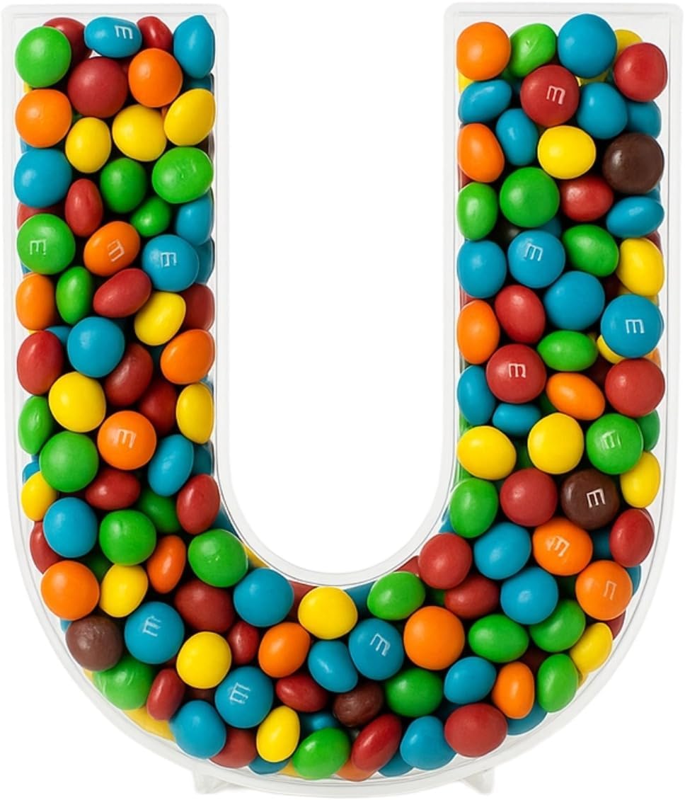Fillable Alphabet Acrylic Tray Letter Candy Jar Reusable Party Food Jar with Magnetic Lid 10-Inch Sealed Decorative Box (U)