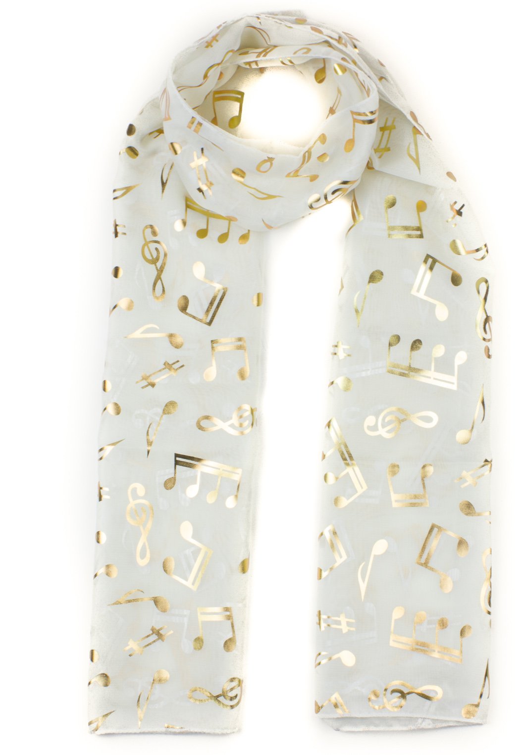 Mytoptrendz Unisex Cream Mytoptrendz® Treble Clef Music Note Print Scarf For Choir Group Musical Scarves Wrap ( - Gold Notes)