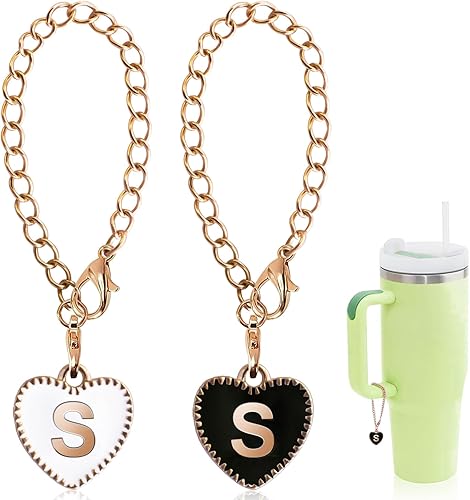 2 dijes de letras para Stanley Cup con asa, en forma de corazón, personalizables, con nombre, identificación, para vaso Stanley