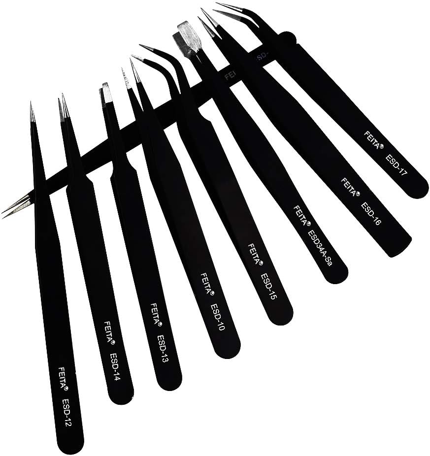 精密ピンセット キット Feita プロフェッショナル テンレス鋼帯電防止ピンセット 電子機器 工芸品 宝石 時計職人 趣味用 黒9個 人気ショップが最安値挑戦