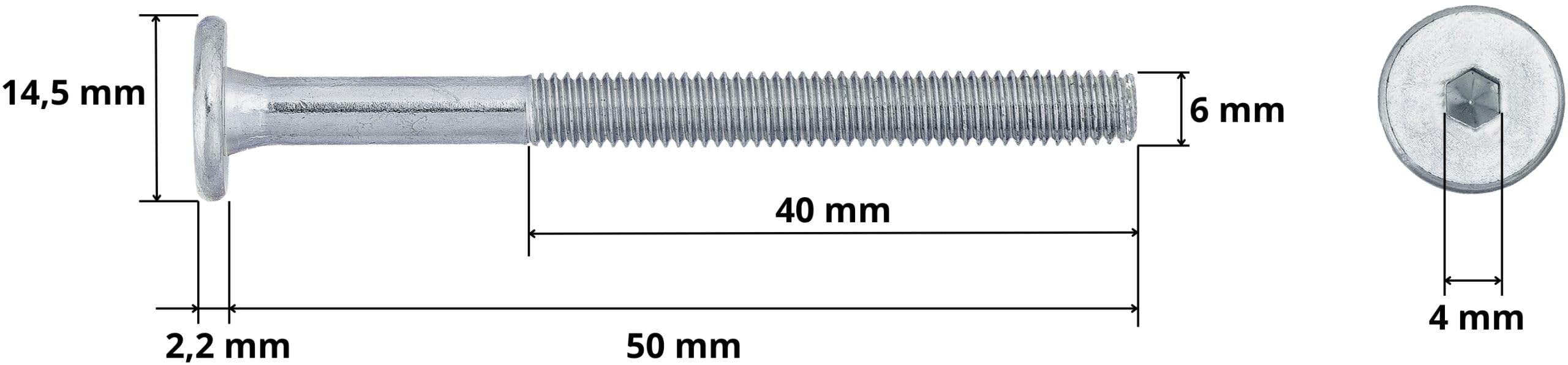 HEXATON Flat Head Socket Metric Screws M6 x 50 mm - 50 Pieces - Partially Threaded - Galvanized Steel - Hex Drive Socket Metric Thread - Image 4
