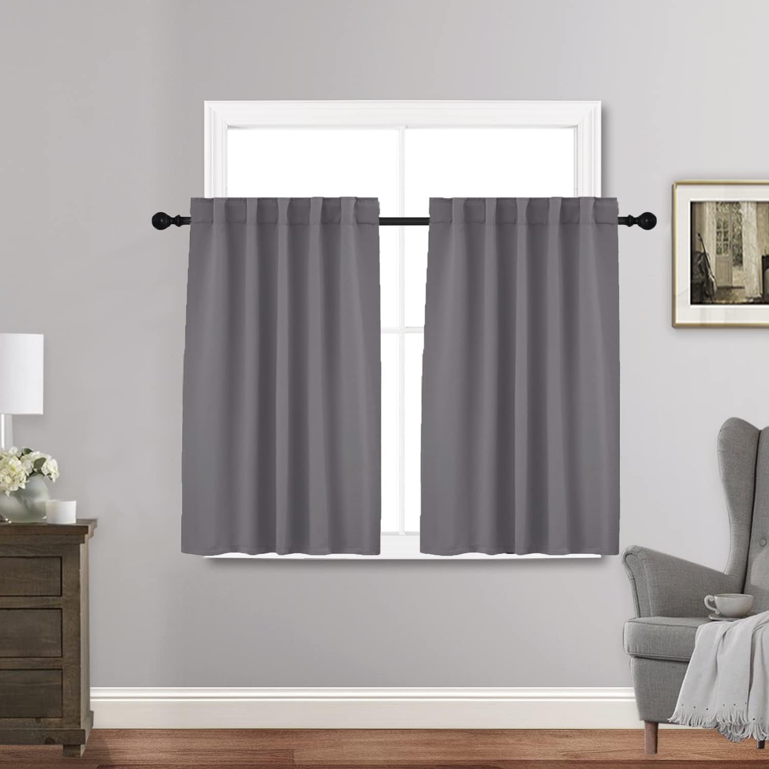 ZHhan Blackout Window Curtains Thermal Rod Pocket Blackout Curtains Energy Saving for living room bedroom kitchen bathroom Wide 54" x Long 22" Light Grey 2 Panels