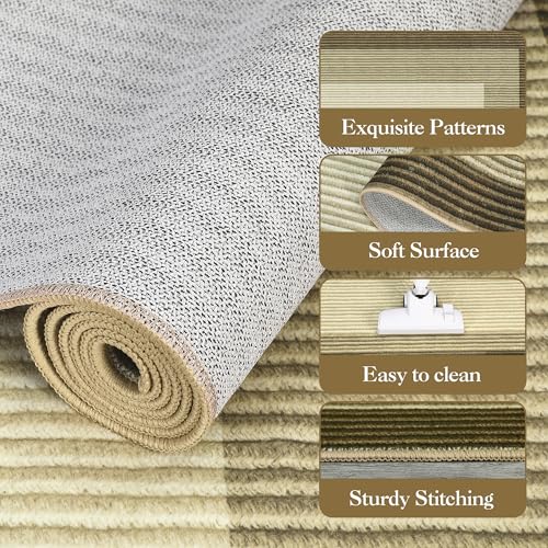 Machine Washable 8x10 Rugs for Living Room Farmhouse Bedroom, Neutral Bordered Modern Rug for Dining Room, Solid Large Rug Non Slip Low Pile Stain Resistant Carpet for Apartment Dorm, Brown 8x10ft