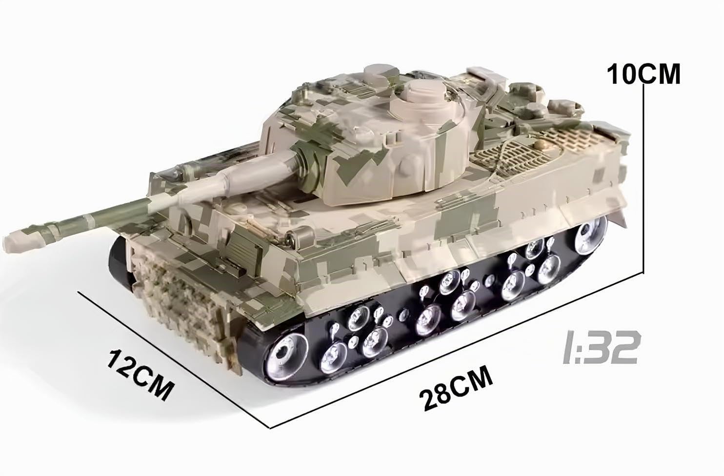 Réservoir Radiocommandé Grand cm 28 avec Lumières Sons Effets sonores Tourelle Pivotante 360° Battle Tank RC Véhicule Militaire Camouflage Jouet