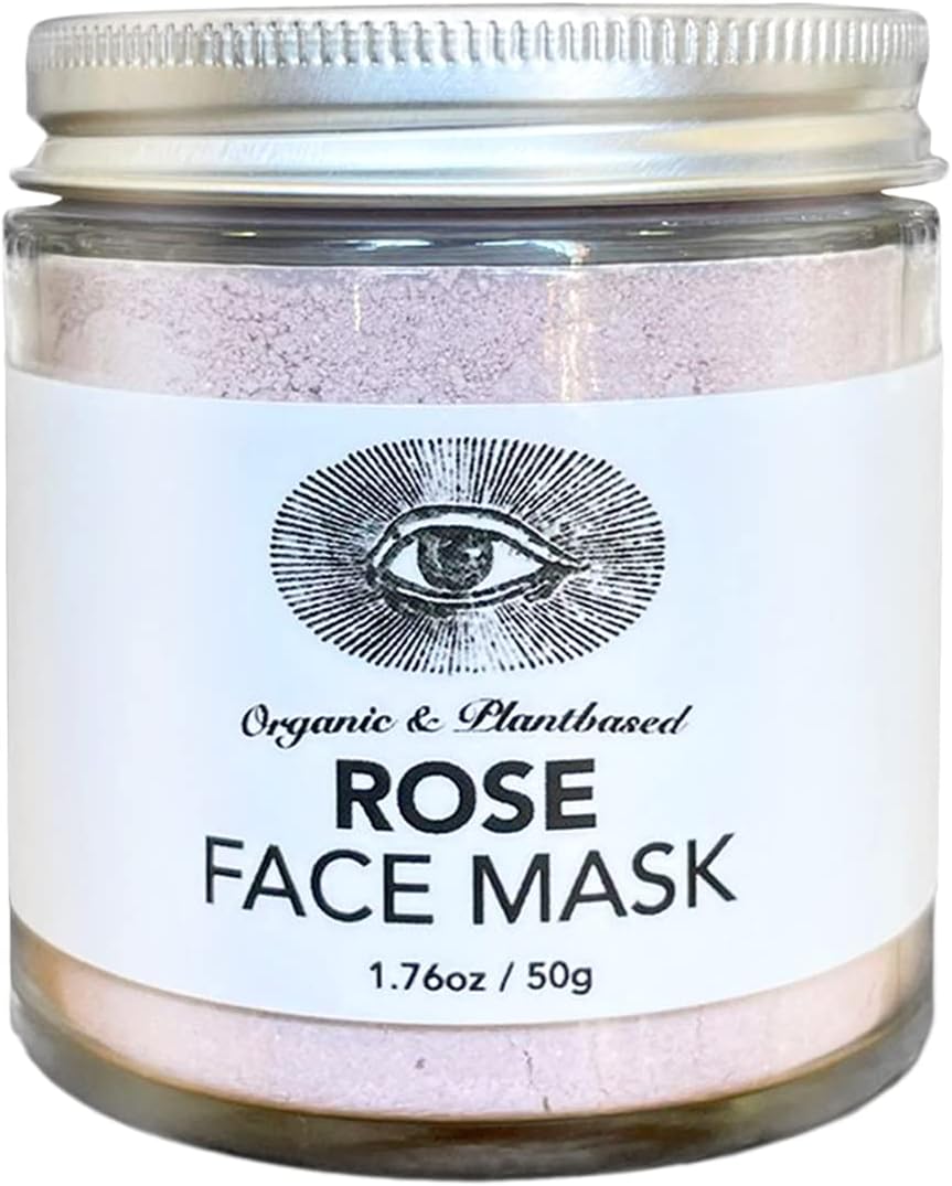 Rose Clay Mask - With Rose, Hibiscus & Mangosteen Powder - Hydrating & Purifying Mask with Soothing White Kaolin Clay + Aloe Vera Extract (1.76oz)
