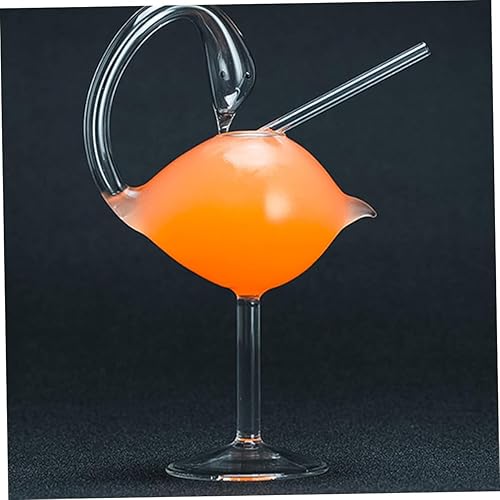 Miniatura 2 de Hemoton Copas de cóctel en forma de cisne de 6.0 fl oz con pajita de vidrio, copas de vino creativas, copas para beber jugo Martini, whisky,