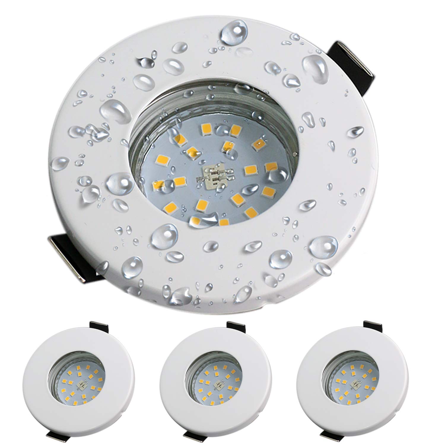 Focos Empotrables GU10 LED de Baño IP44 Impermeable Kambo 6W Equivalente a Incandescente 50W Ø55-80mm Profundidad 80mm Blanco Cálido 2800K 540LM Metal Níquel Blanca Marco Redondo AC 230V 4 Piezas