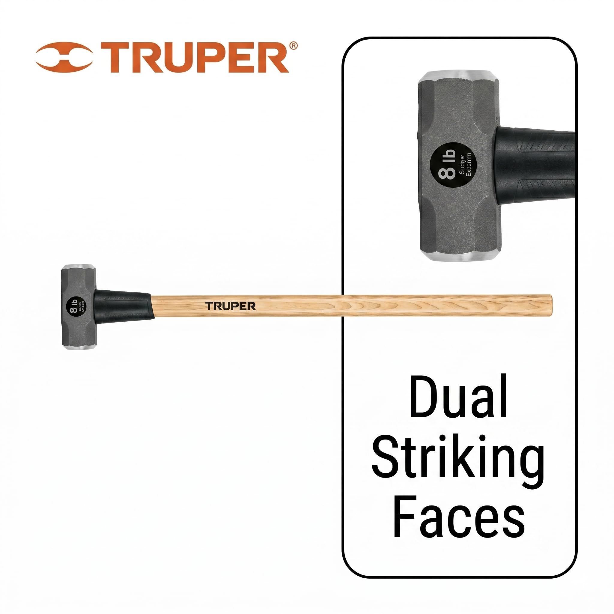Truper 8 lb Sledge Hammer, 36-Inch American Hickory Wood Handle