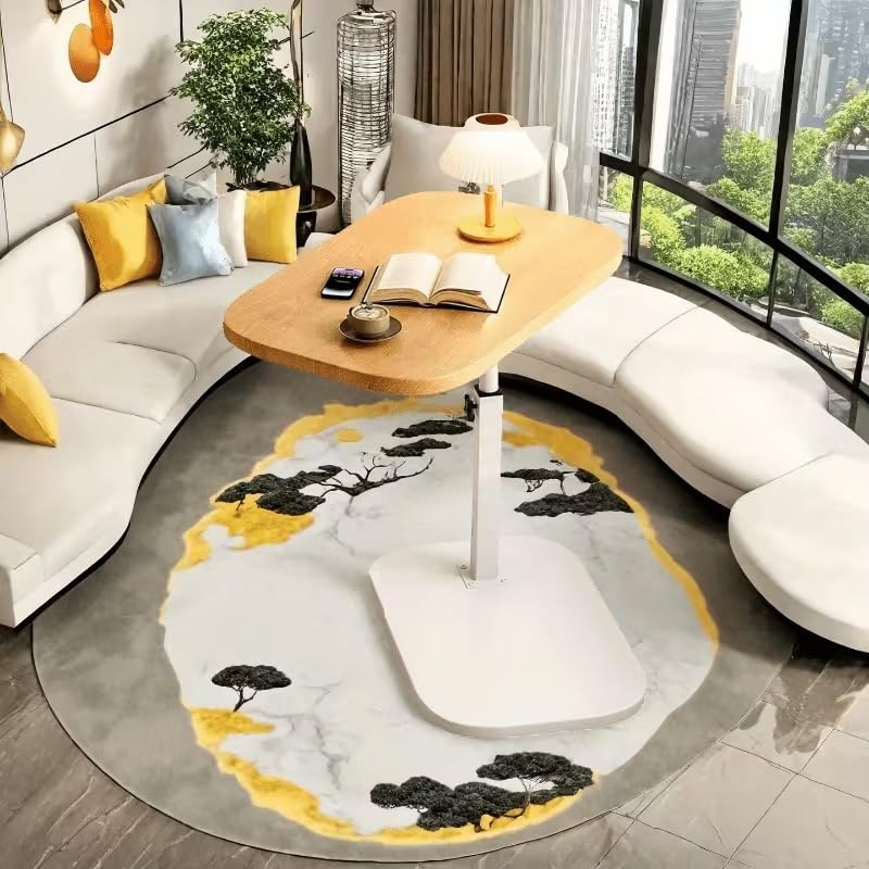 Lifting Side Table 360° Swivel C Shaped End Table - TV Tray Table Narrow Side Table Laptop Desk for Living Room Bedroom Bedside Nursing Sofa Reading Study Snack Tea Coffee Couch (Natural) (White)