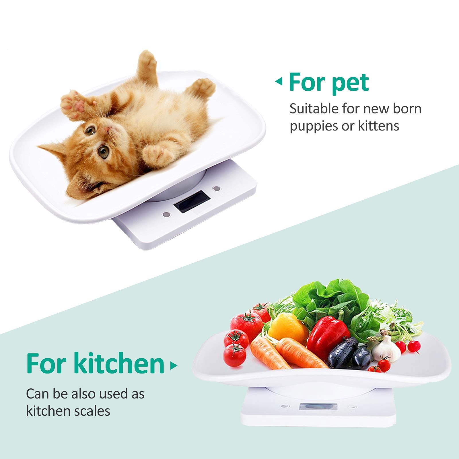 Bilancia per animali domestici con metro a nastro, bilancia multifunzione per bambini, Smart Small Animal Scale con capacità di 10 kg, scala digitale accurata per criceti, tartarughe, cagnolini
