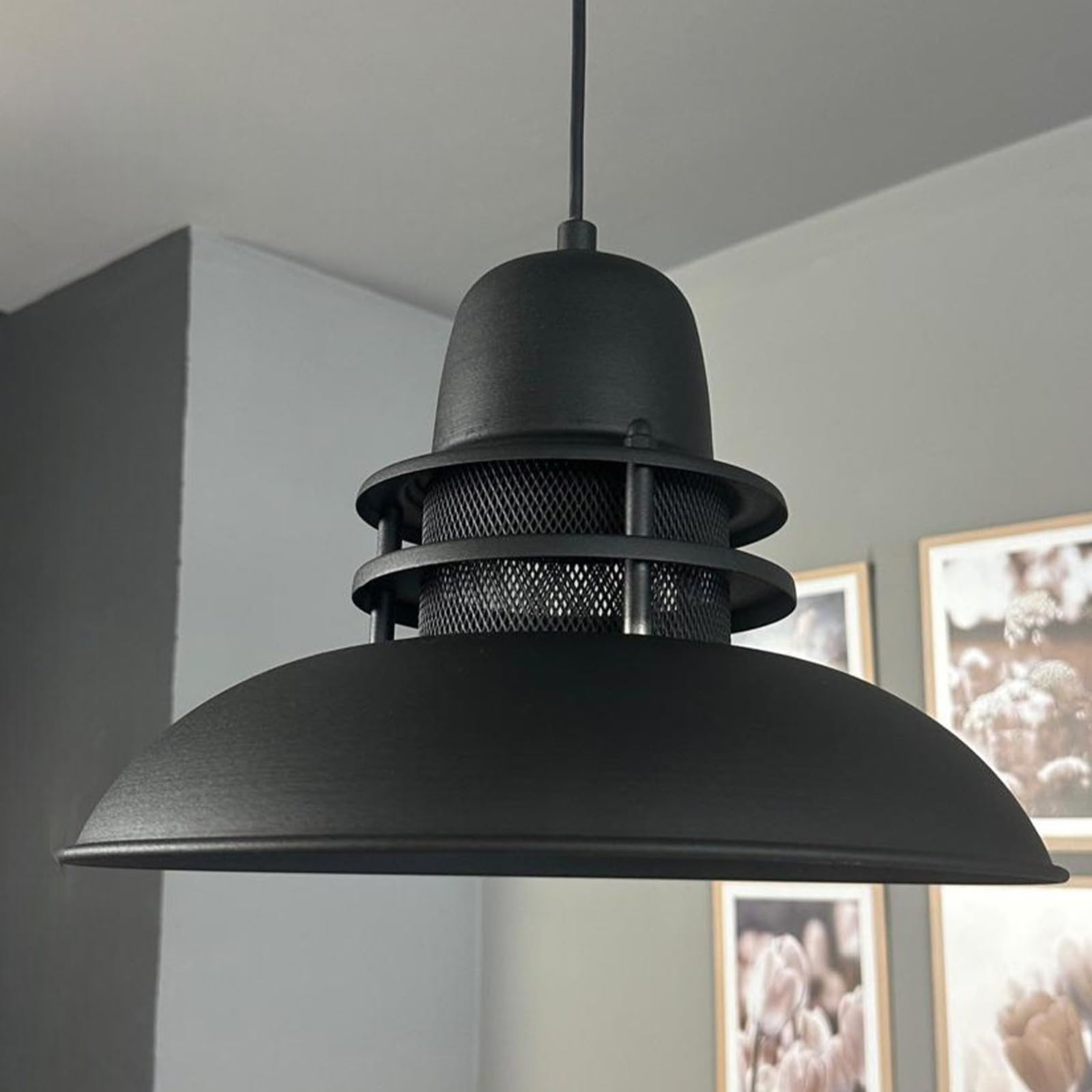 bamyum Suspension Luminaire Industrielle, Lustre Salon de 34 cm, Lustre Cuisine en Métal, Vintage Lampe de Chambre, Salle à Manger, Couloir, Lampe à Suspension Industrielle, Plafond Noir Mat