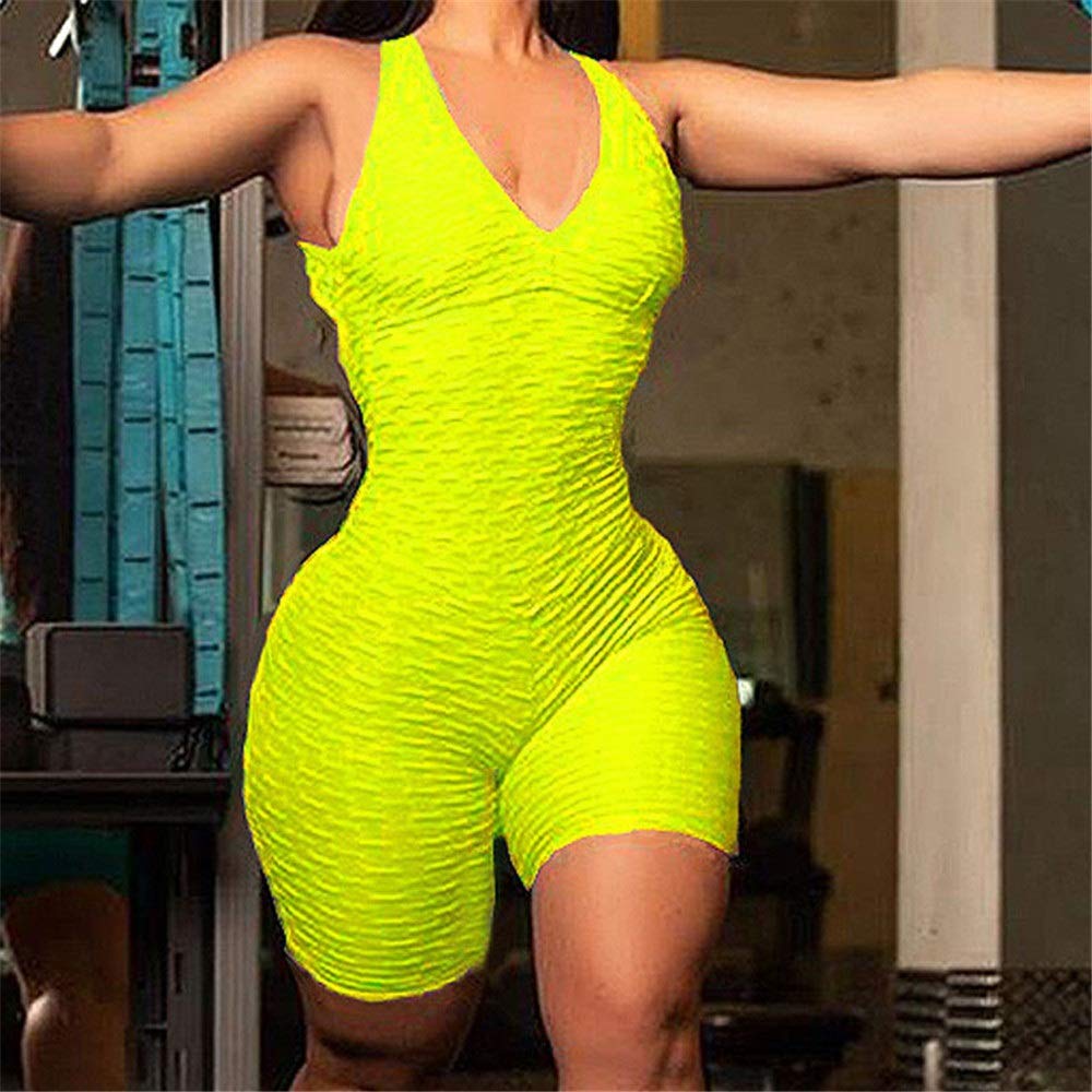 Seksowny kombinezon damski jednoczęściowy, uroczy bodycon body lato dekolt w kształcie litery V, bez rękawów, topy z wysoką talią z falbankami, z podwijaniem kolby, krótkie spodnie One Piece Jumpsuits Bodysuit Spor
