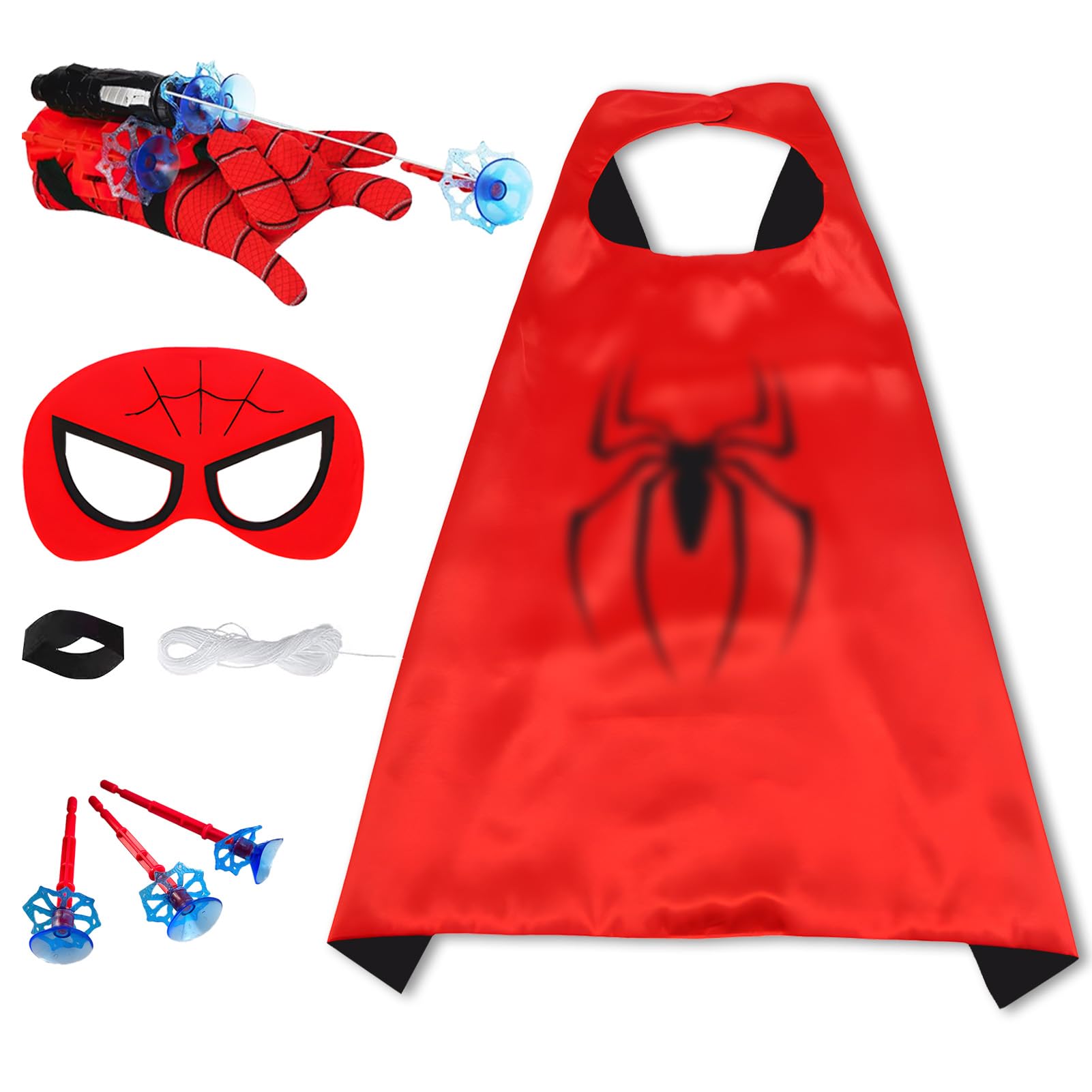 TKGEOUE Set di 1 Launcher Glove, Launcher Gloves e Maschera, Mantello Supereroi Bambini, Spider Launcher Glove, Guanti Launcher per Giochi, Spiderman Glove Launcher Set,Spider Web Launcher Toy