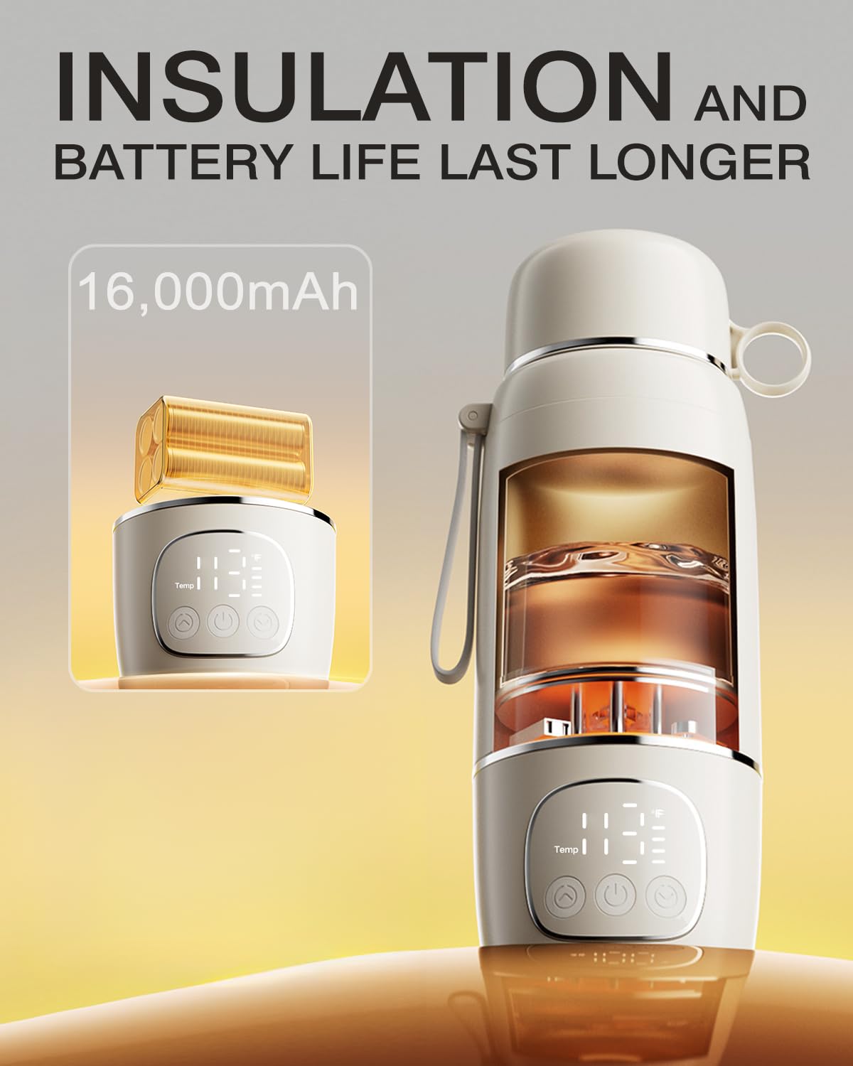 Portable Milk Warmer for Travel,Heating Modes for Breast Milk & Water, Portable Bottle Warmer with Fast Heating,16000mAh Long Battery Life for Baby on The Go,17 Oz for Travel - Image 4
