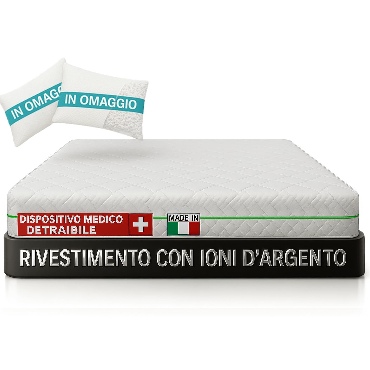 Francegaglia - Materasso Matrimoniale Memory Foam 160x190 7 Zone Differenziate (Dispositivo Medico Certificato) Materassi Matrimoniali Made in Italy, Altezza Garantita 25 Centimetri con Tessuto Silver