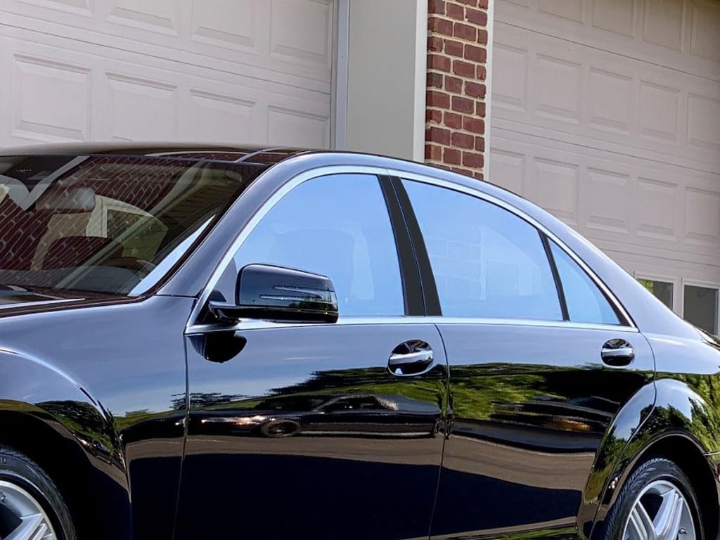 Rvinyl Pillar Post Pre Cut Window Trim Kits in Gloss Black Compatible with Mercedes Benz S-Class 2007-2013 Sedan - Adhesive Backs